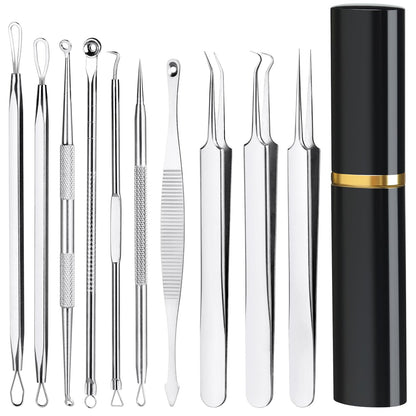 Pimple Popper Tool Kit10 Pcs Professional Blackhead Remover Comedones Extractor for Easy Removal for PimplesBlackheadsZit Removing Facial and Nose Acne Removal Kit with Metal Box (Silver)