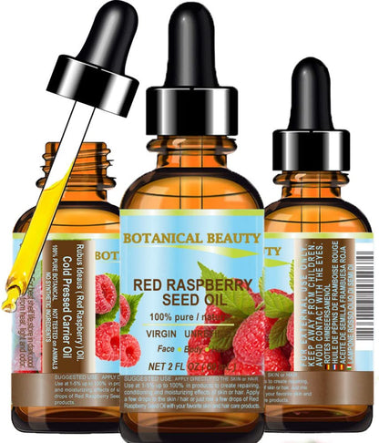 Botanical Beauty RED RASPBERRY SEED OIL 100% Pure Natural Virgin. Cold Pressed Undiluted Carrier Oil for Face Skin Hair Body and Nails 2 Fl.oz.- 60 ml.