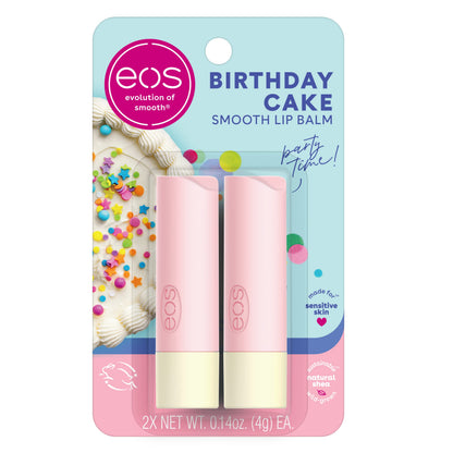 eos Natural Shea Lip Balm- Birthday Cake Dermatologist Recommended for Sensitive Skin All-Day Moisture Lip Care Products 0.14 Ounce (Pack of 2)