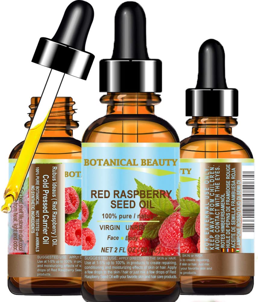 Botanical Beauty RED RASPBERRY SEED OIL 100% Pure Natural Virgin. Cold Pressed Undiluted Carrier Oil for Face Skin Hair Body and Nails 2 Fl.oz.- 60 ml.