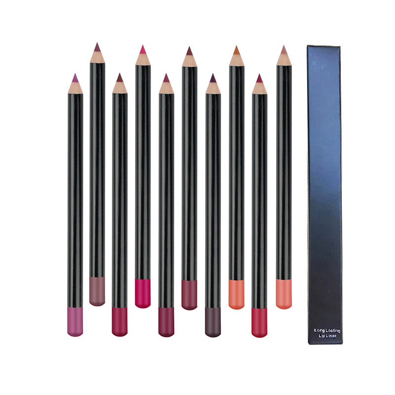 Black Wooden 12-Color Waterproof Lip Liner Pens