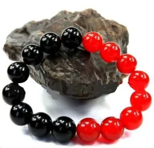 10mm Natural Red Garnet Black Agate Bead Bracelet