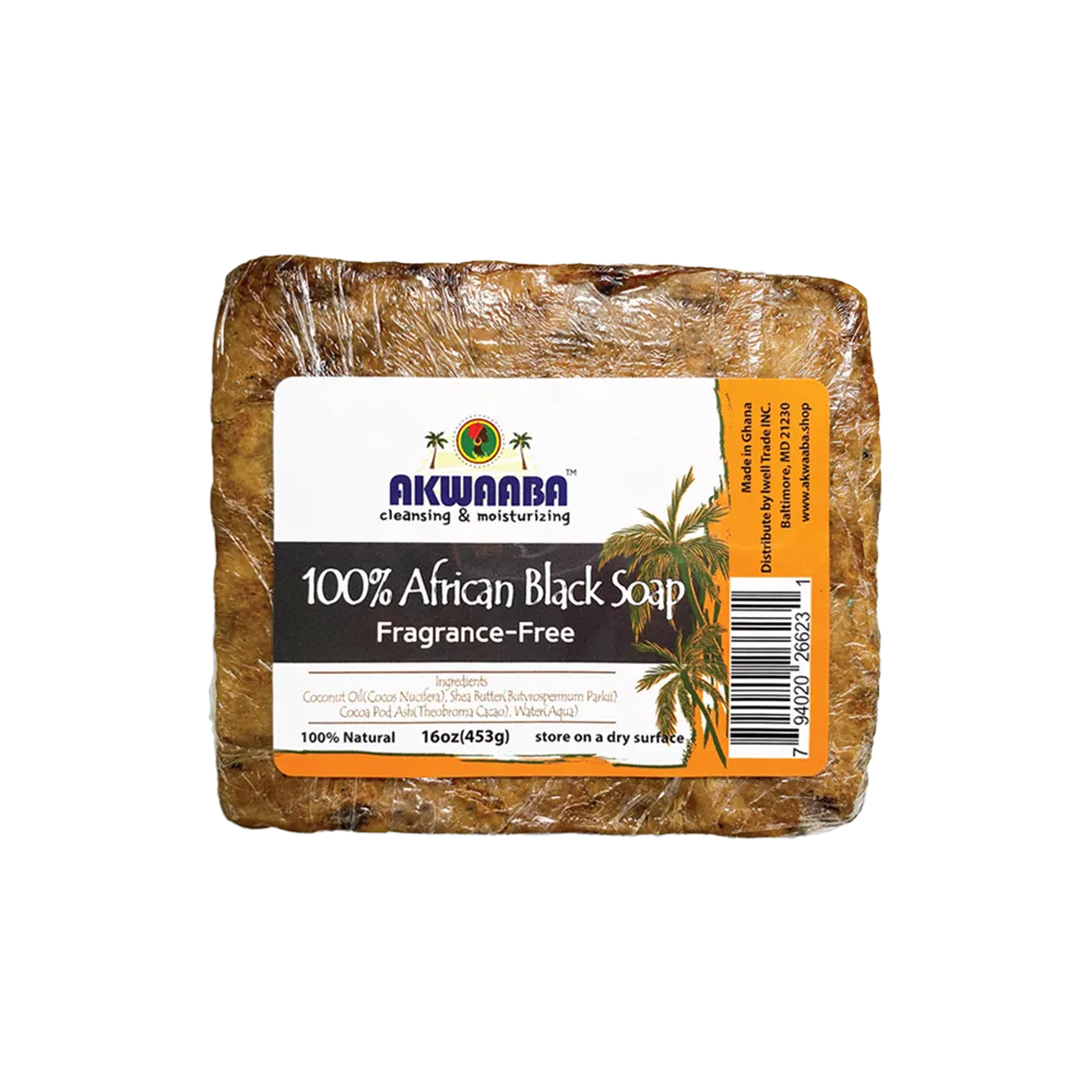 Akwaaba African Black Soap Bar (Fragrance Free) 4oz