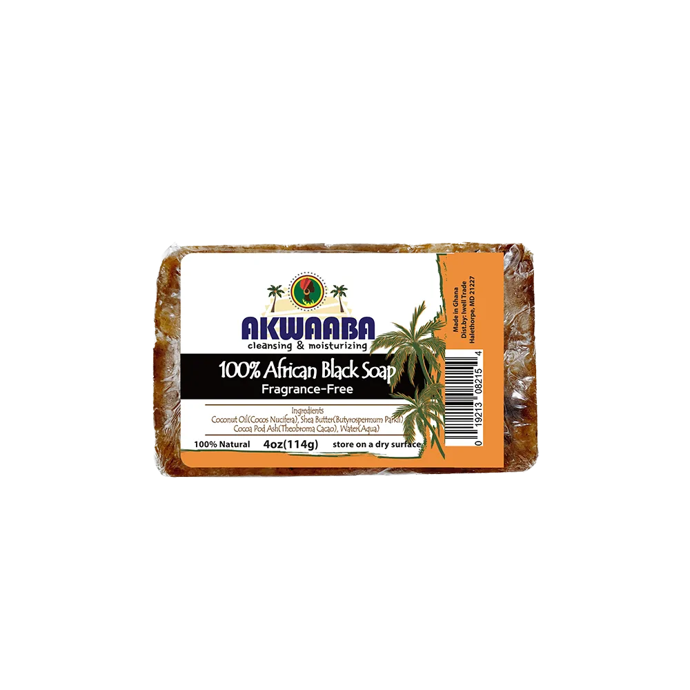 Akwaaba African Black Soap Bar (Fragrance Free) 4oz