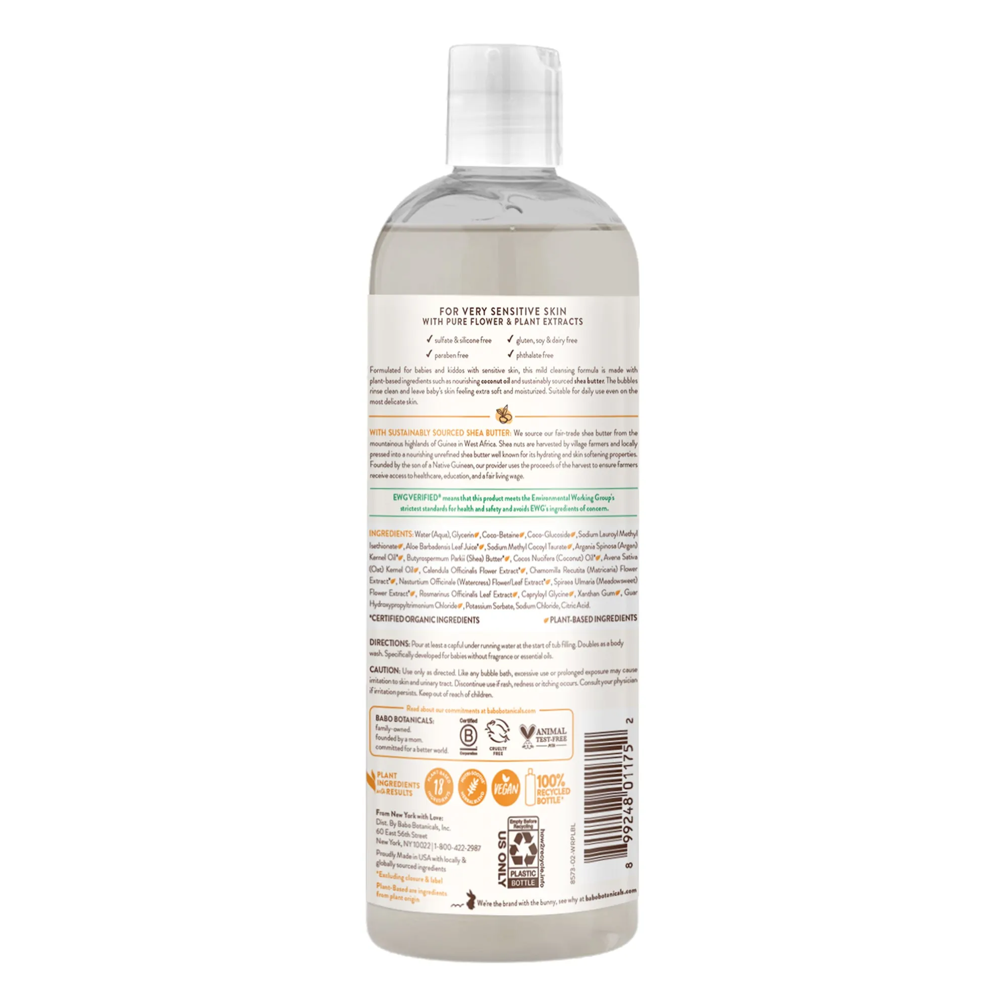 Babo Botanicals Sensitive Baby Fragrance Free Bubble Bath, Wash