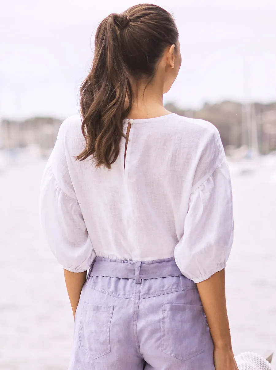 Brigitte Maternity Linen Blouse Top - White