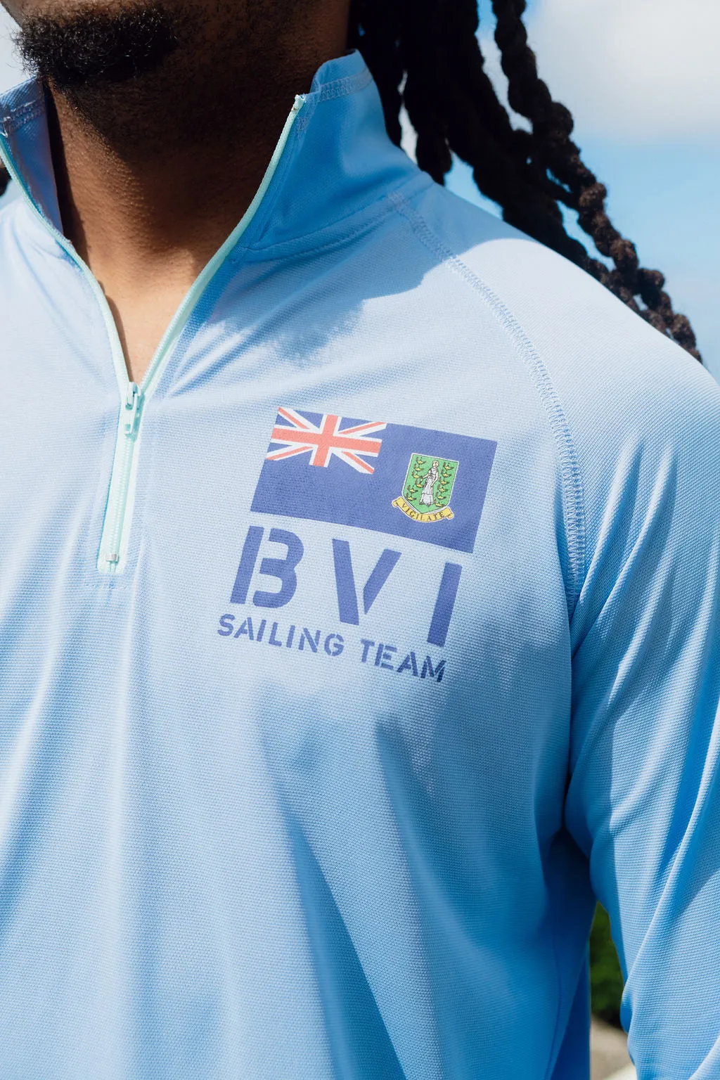 BVI Sailing Team UPF50  Zip Tech Shirt - Ocean Blue