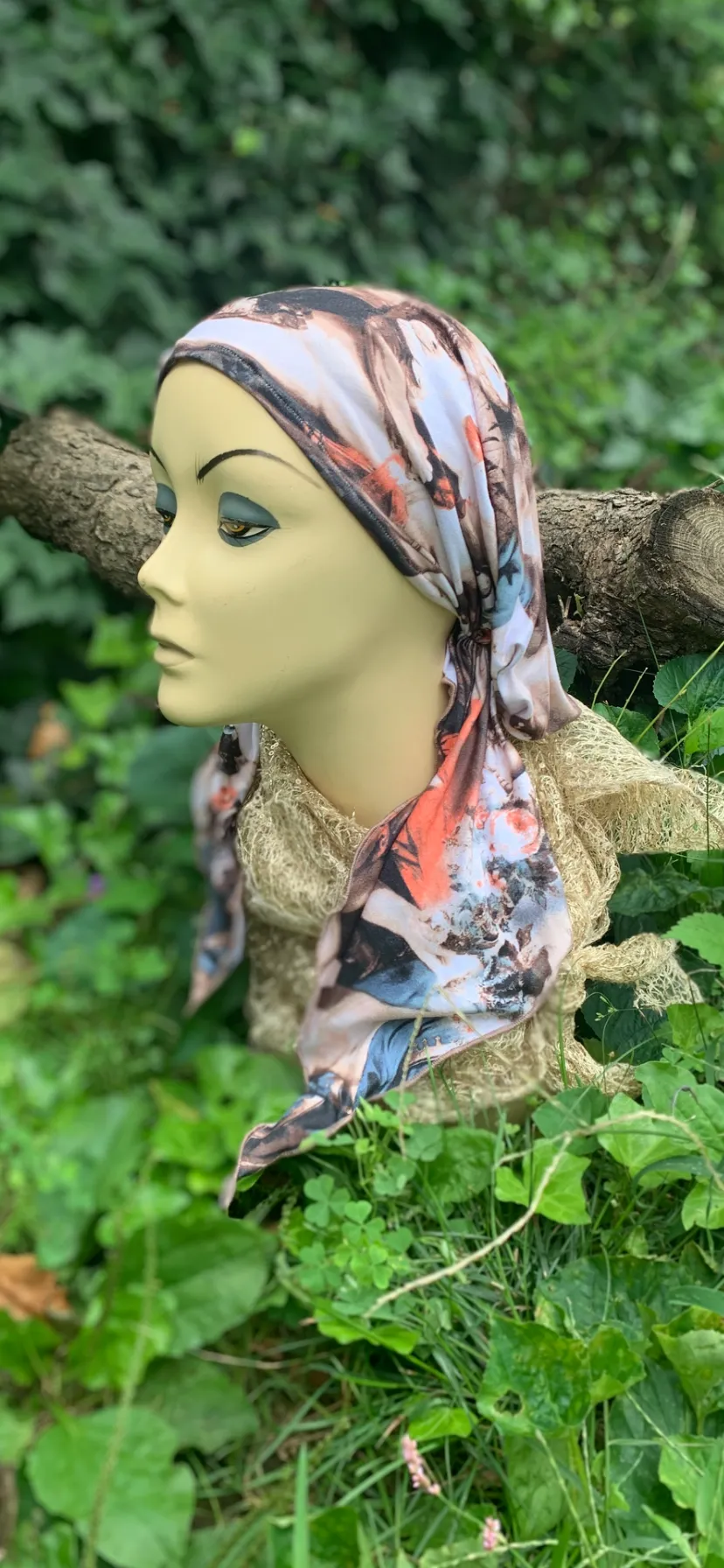 Christian Art Headscarf For Women| Romantic Style Fabric | Angel Print Material | Vintage Clothing Design | Pre Tied Head Covering | Unique Fitted Bandana Hair Scarf | Proudly made in the USA by Uptown Girl Headwear