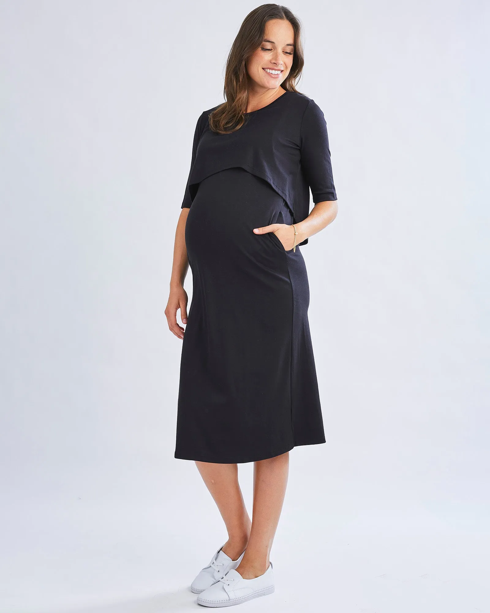 Donna Maternity &  Nursing Flip Dress In Black