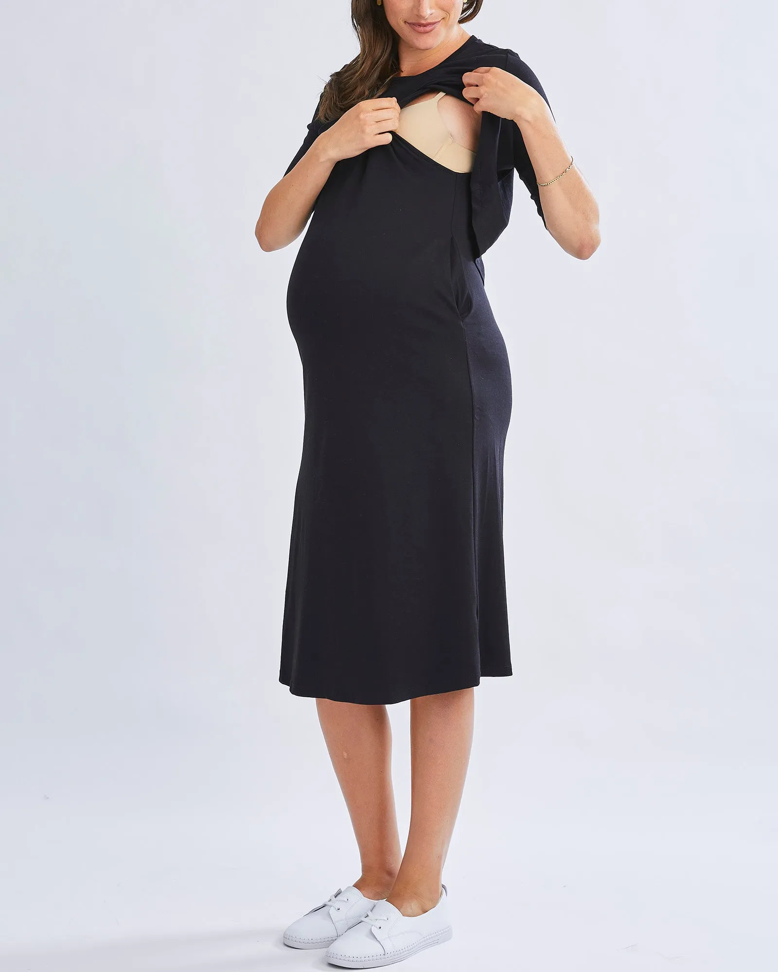 Donna Maternity &  Nursing Flip Dress In Black