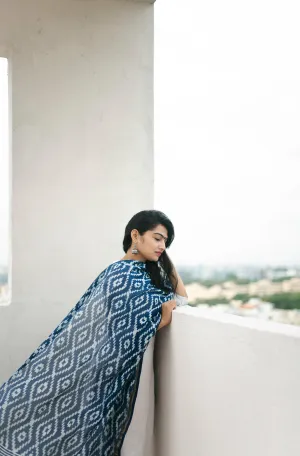 Kaisori Indigo Chanderi Dupatta - Prism