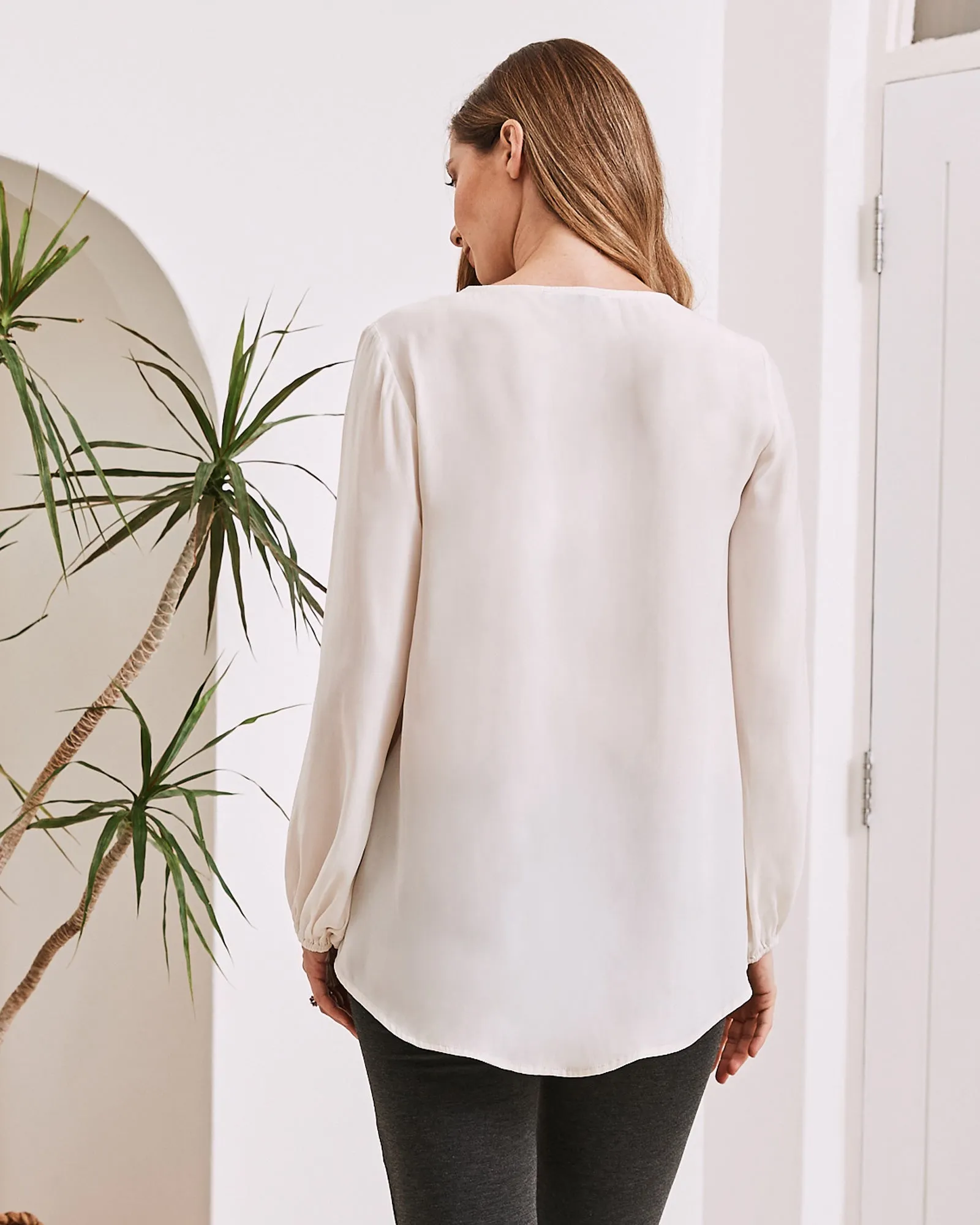 Louise V Neck Maternity Work Blouse - Off White