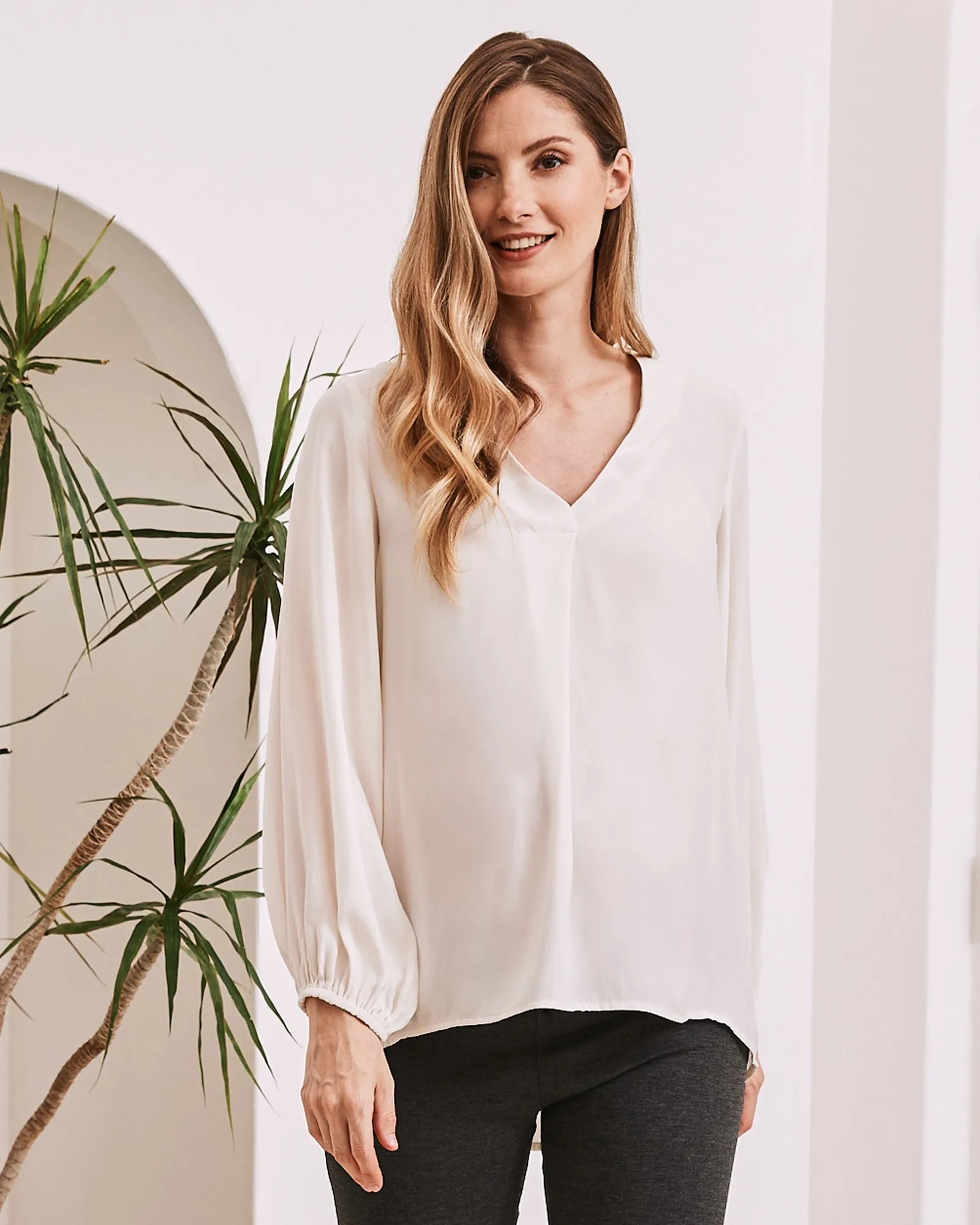 Louise V Neck Maternity Work Blouse - Off White