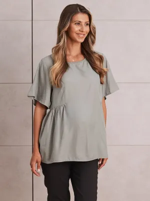 Maternity Relax Fit Short Sleeve Work Blouse - Sage