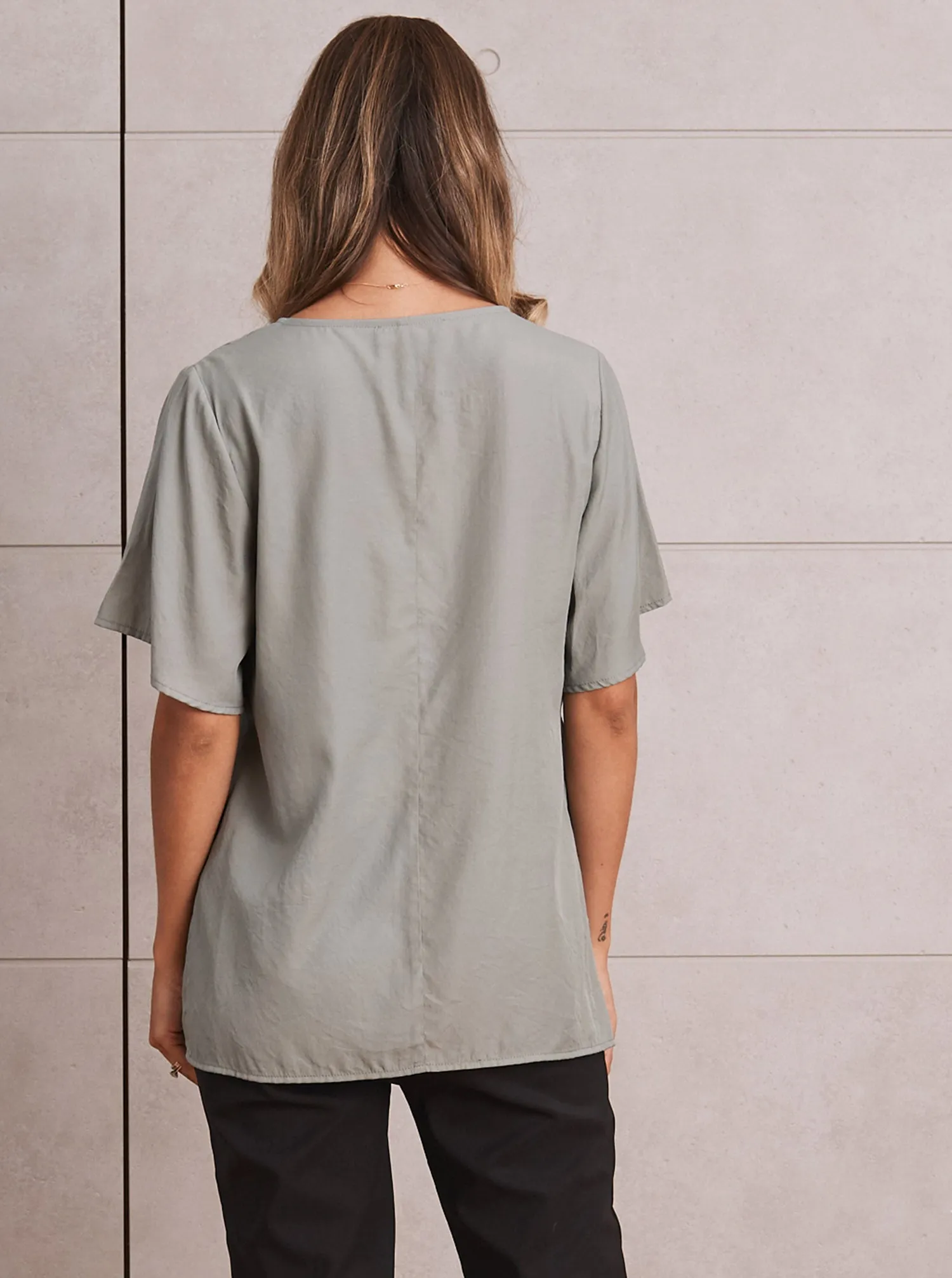 Maternity Relax Fit Short Sleeve Work Blouse - Sage