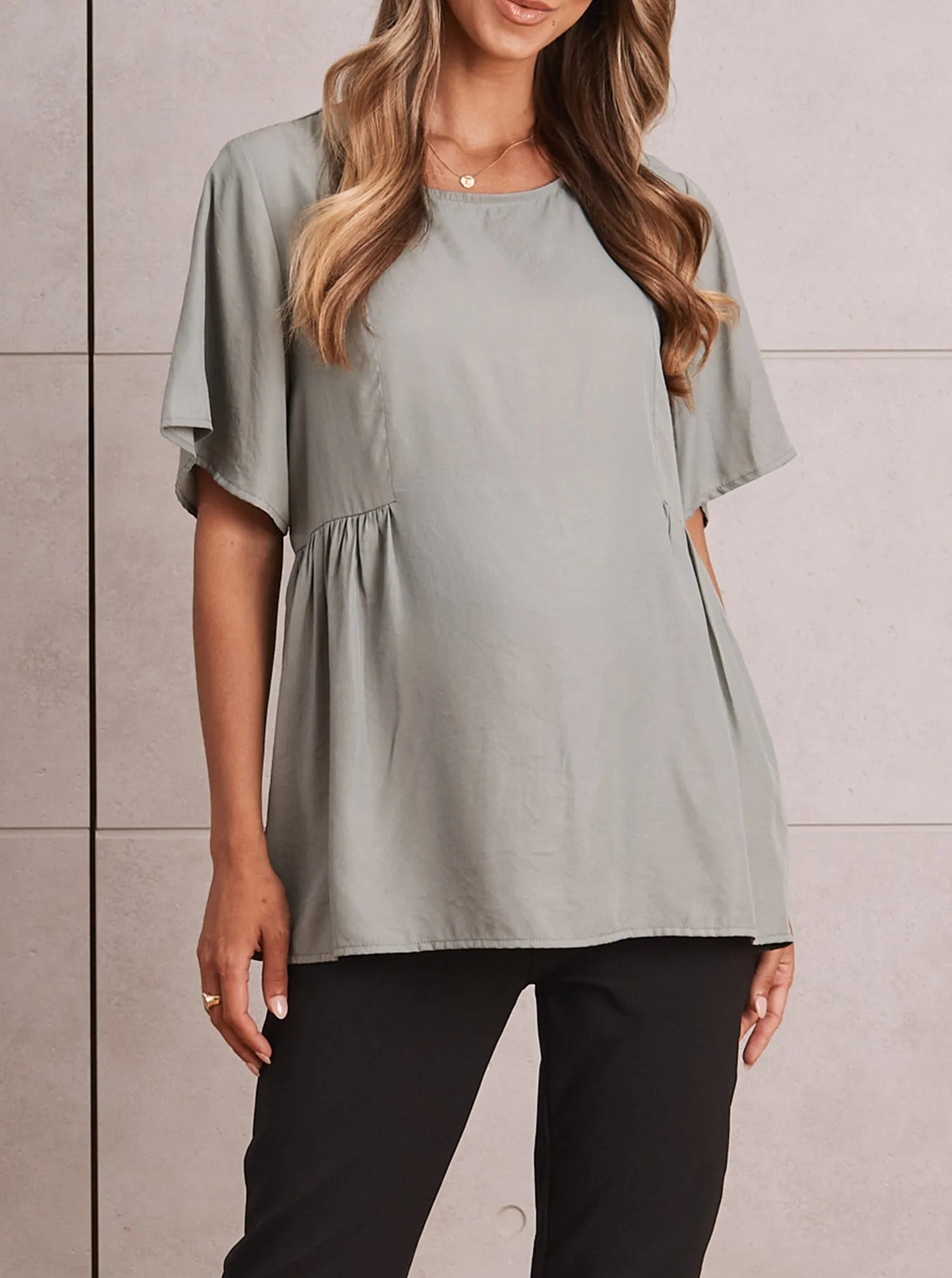 Maternity Relax Fit Short Sleeve Work Blouse - Sage