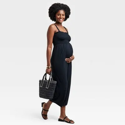 New - Isabel Maternity Women's Sleeveless Wide Leg Knit Jumpsuit Stretchy