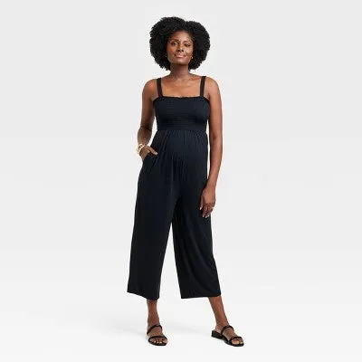 New - Isabel Maternity Women's Sleeveless Wide Leg Knit Jumpsuit Stretchy