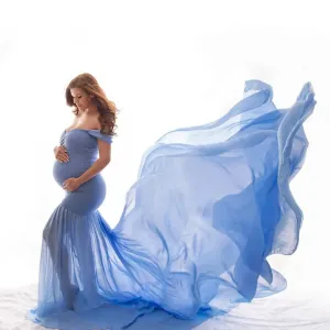 Ruffle One-Shoulder Maternity Dress - Pure Cotton, Solid Color, Summer Fashion for Photoshoots