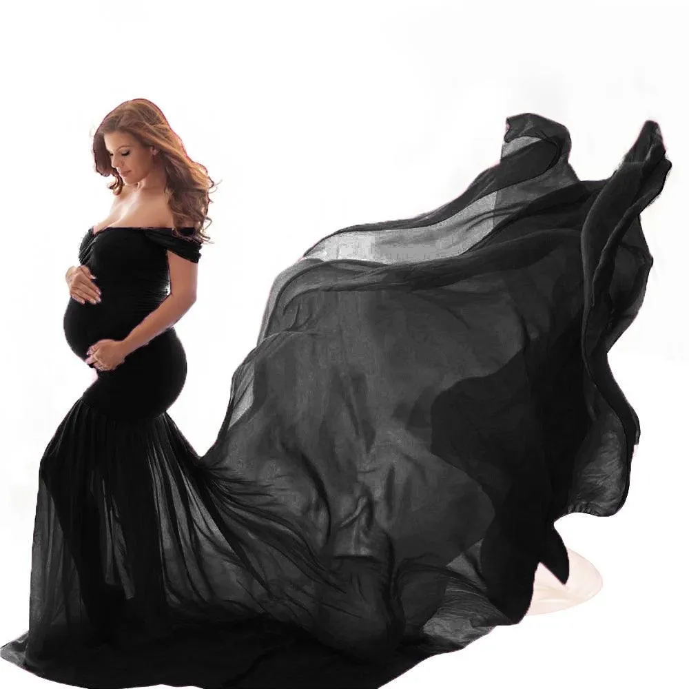 Ruffle One-Shoulder Maternity Dress - Pure Cotton, Solid Color, Summer Fashion for Photoshoots