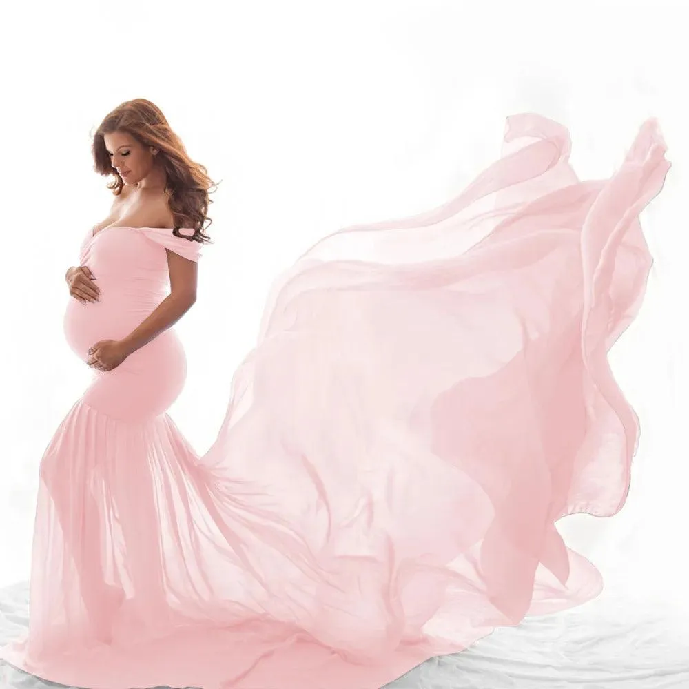 Ruffle One-Shoulder Maternity Dress - Pure Cotton, Solid Color, Summer Fashion for Photoshoots