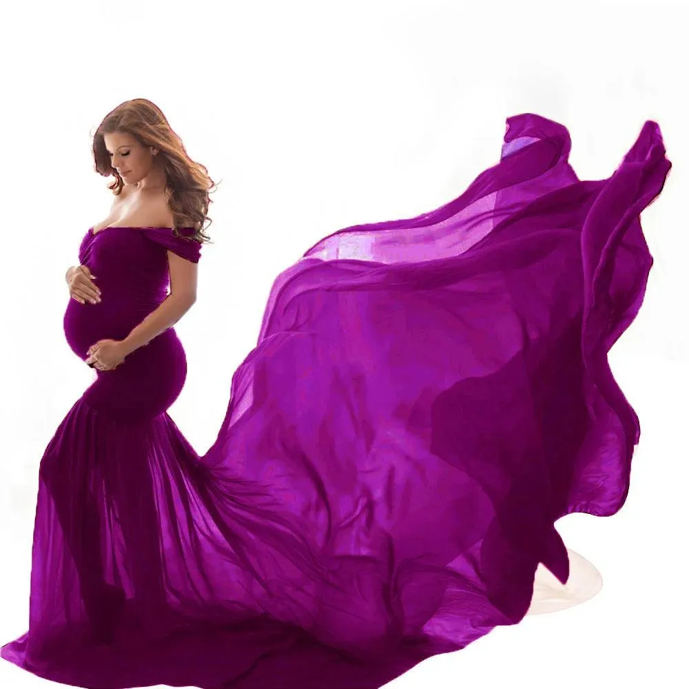 Ruffle One-Shoulder Maternity Dress - Pure Cotton, Solid Color, Summer Fashion for Photoshoots