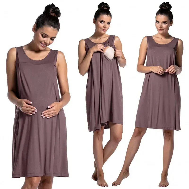 The Latest Maternity Loose and Comfortable Solid Color Breastfeeding Dress Hospital Dress Nursing Dress Carry Coat