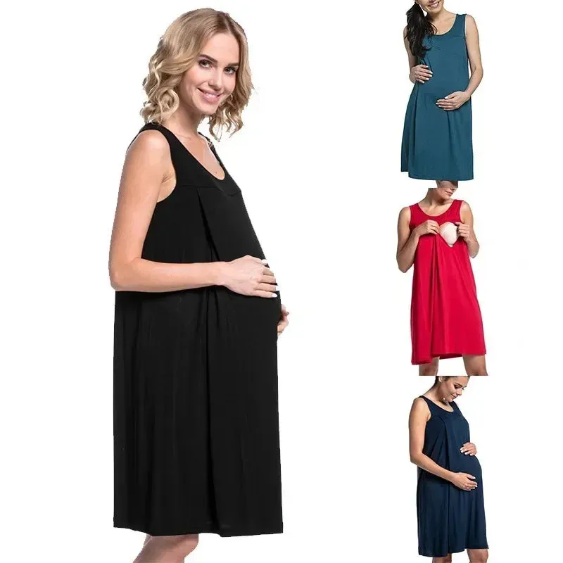 The Latest Maternity Loose and Comfortable Solid Color Breastfeeding Dress Hospital Dress Nursing Dress Carry Coat